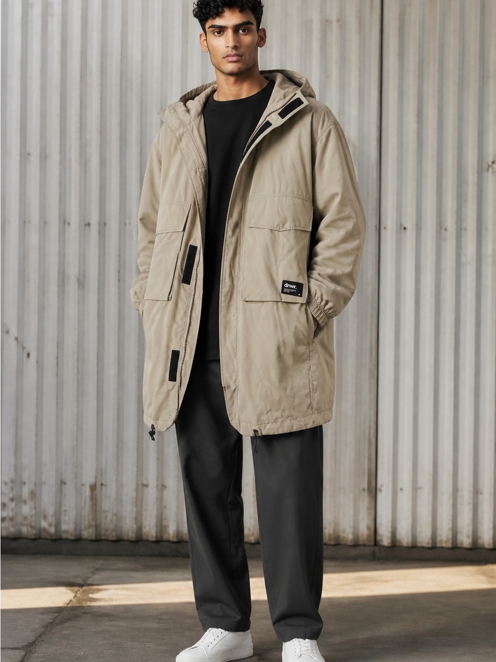 Zara Men's Hooded Parka Jacket in Khaki